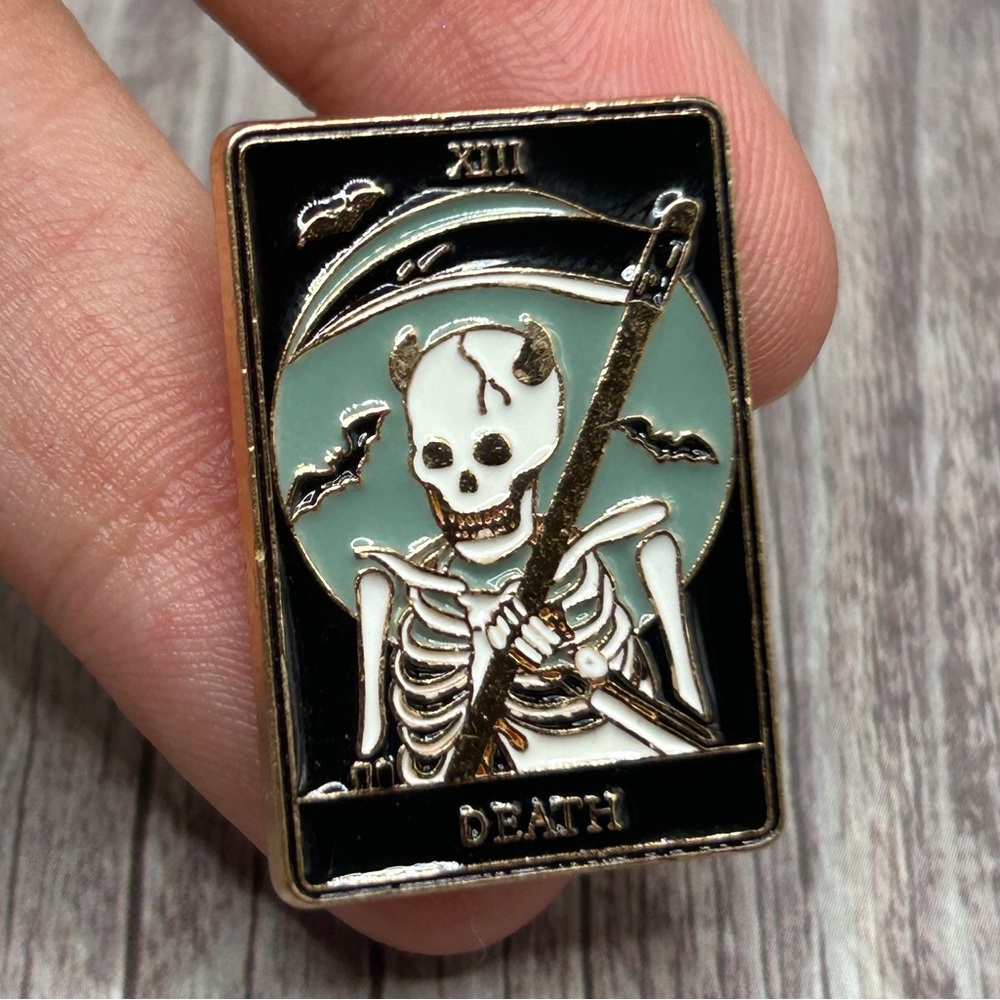 NEW Enamel Pin “Death” Skeleton Bat Tarot Divination Witchy Magic Goth